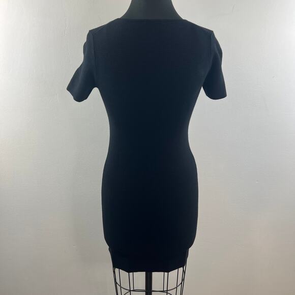 THEORY Andreeza Enchanted Black Bodycon Dress Rib Knit Round Neck Pullover Sz P - Picture 7 of 11